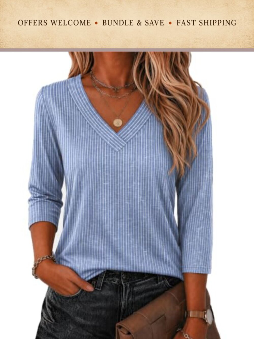 Zeagoo Women's 3/4 Sleeve V-Neck Floral Blouse Loose Fit Casual Top